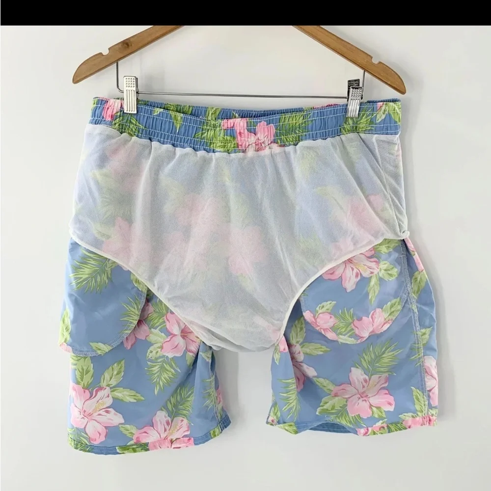 Polo Ralph Lauren Men Swim Trunks Tropical Hawaiian Floral Blue Size Medium